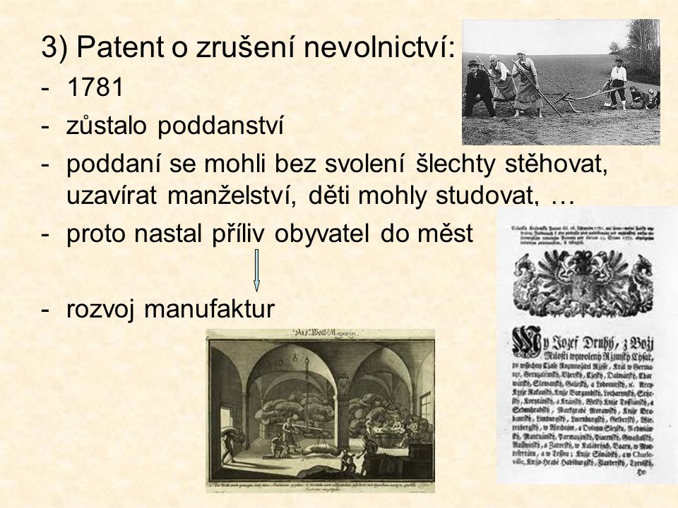 3) Patent o zrušení nevolnictví: