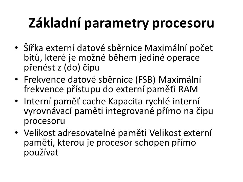 Základní parametry procesoru