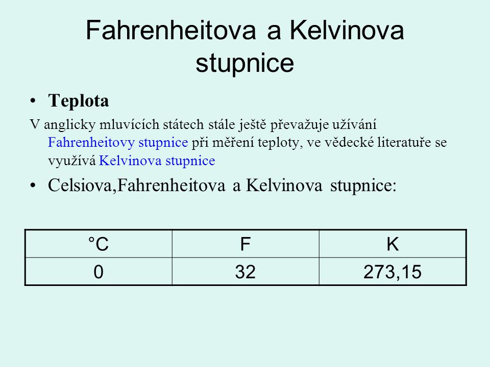 Fahrenheitova a Kelvinova stupnice