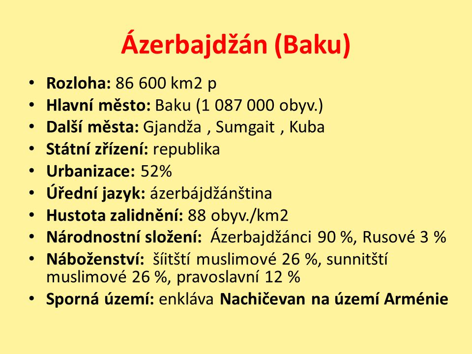 Ázerbajdžán (Baku) Rozloha: km2 p