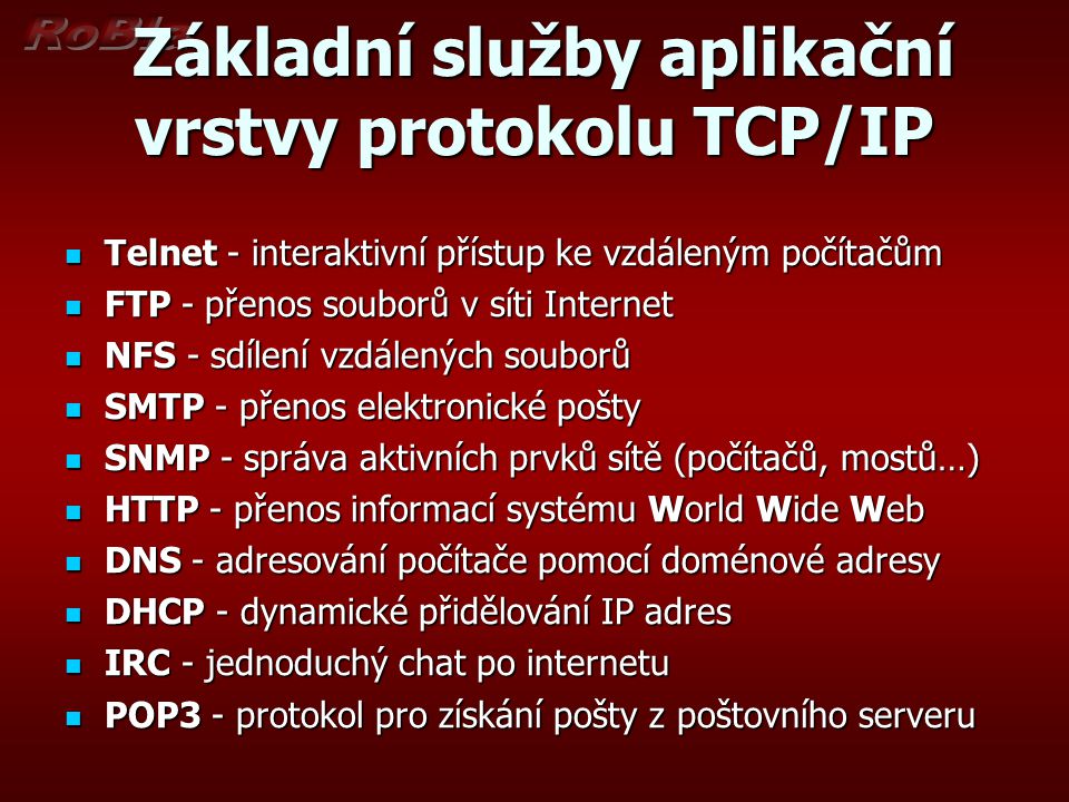 Základní služby aplikační vrstvy protokolu TCP/IP