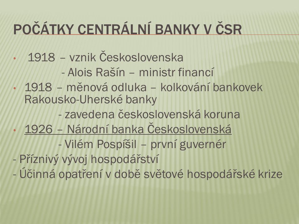 Počátky Centrální banky v ČSR