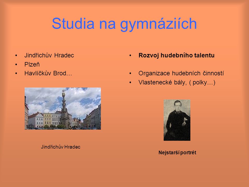 Studia na gymnáziích Jindřichův Hradec Plzeň Havlíčkův Brod…