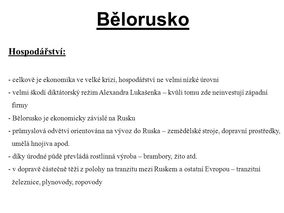 Bělorusko Hospodářství: