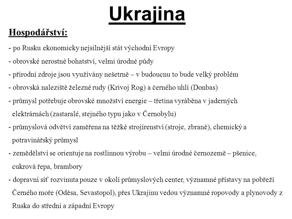 Ukrajina Hospodářství:
