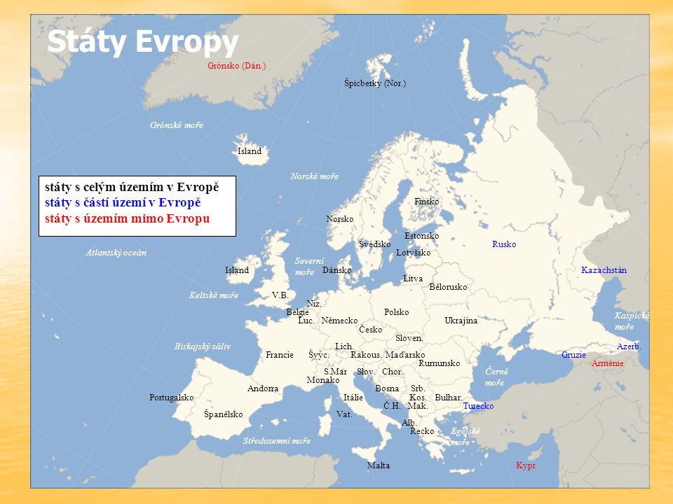 Státy Evropy státy s celým územím v Evropě