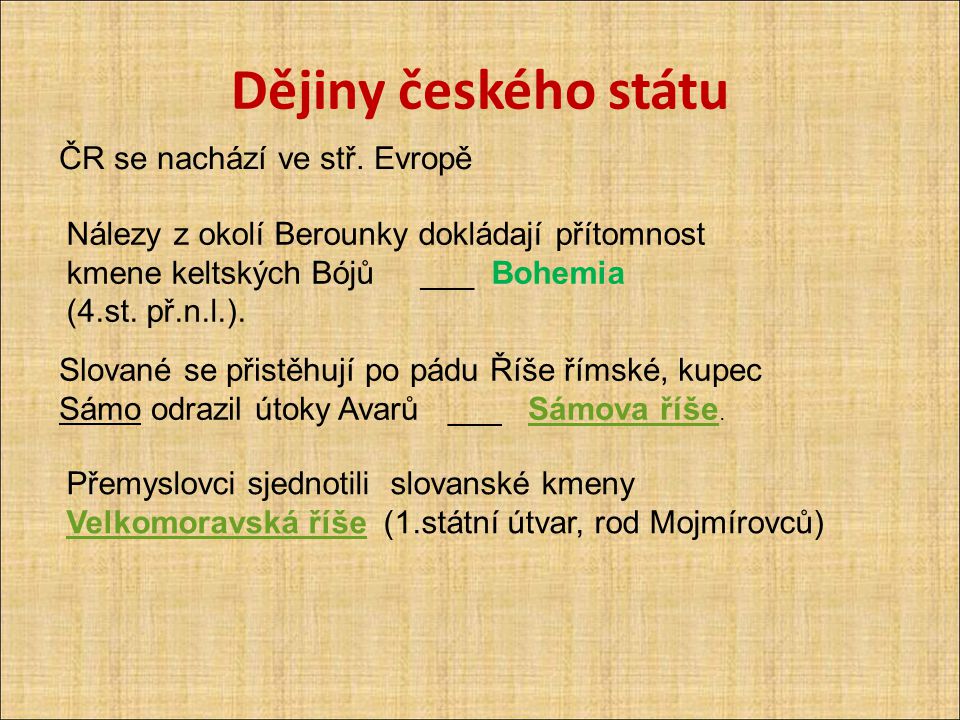 Dějiny českého státu ČR se nachází ve stř. Evropě