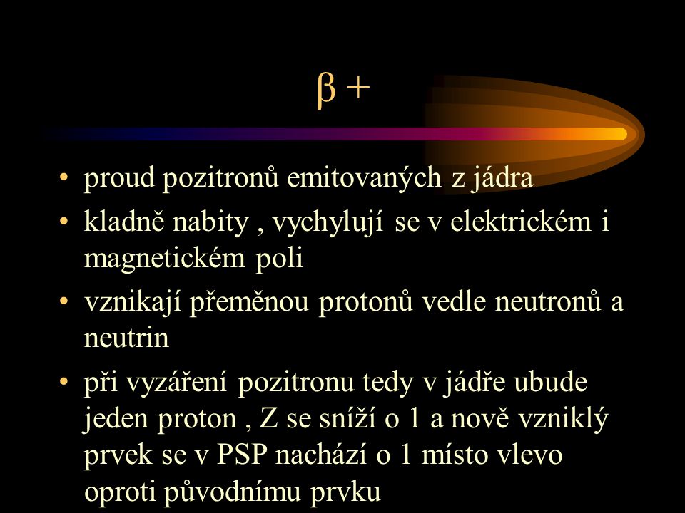 β + proud pozitronů emitovaných z jádra