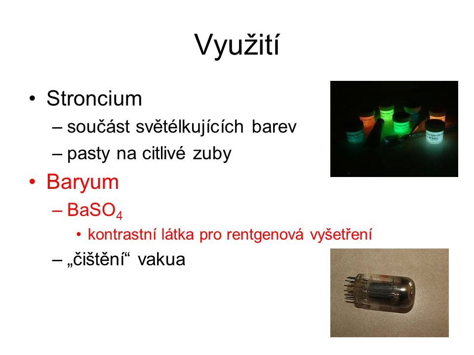 Využití Stroncium Baryum součást světélkujících barev