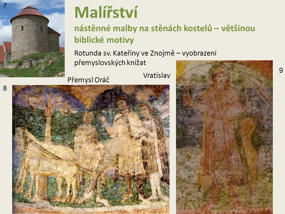 Malířství nástěnné malby na stěnách kostelů – většinou biblické motivy