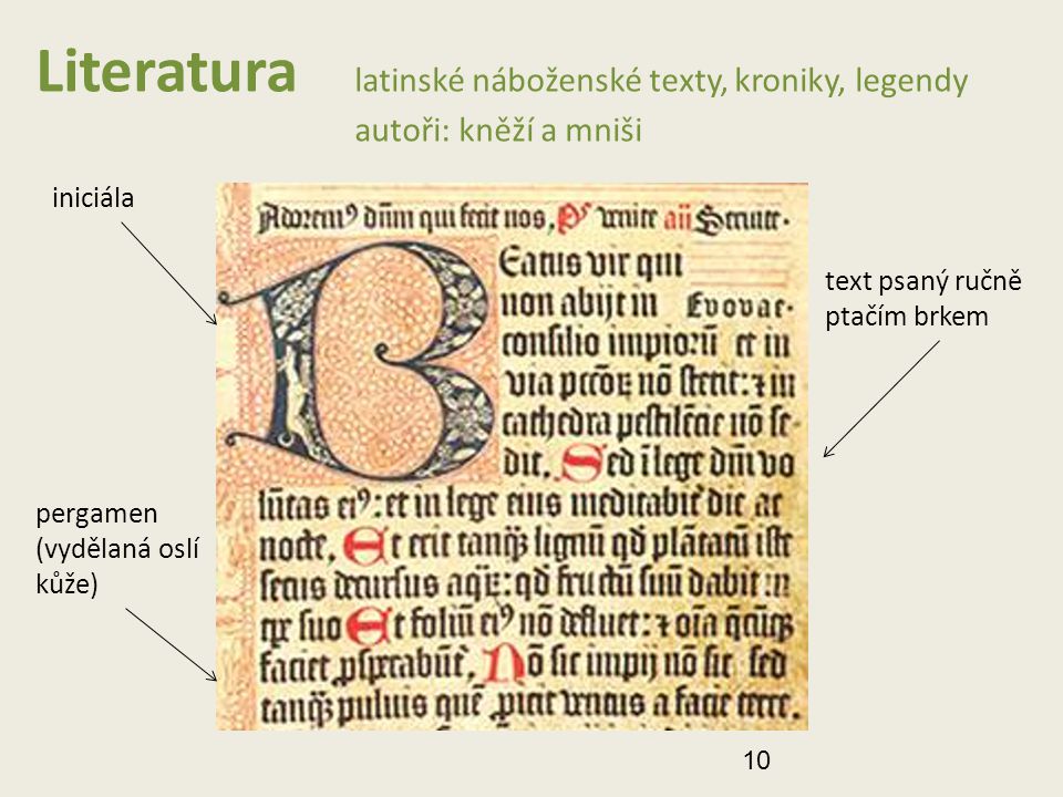 Literatura latinské náboženské texty, kroniky, legendy