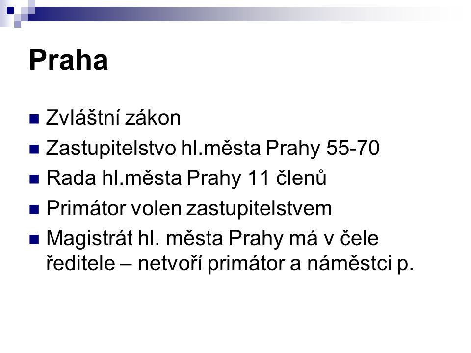 Praha Zvláštní zákon Zastupitelstvo hl.města Prahy 55-70