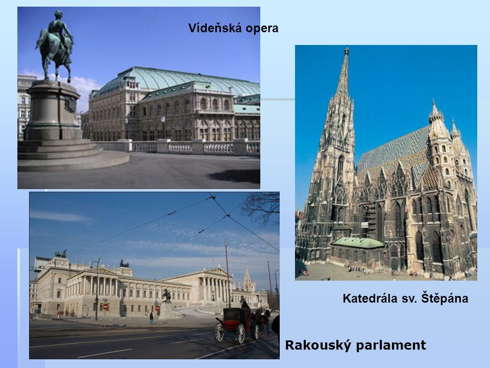 Vídeňská opera Katedrála sv. Štěpána Rakouský parlament