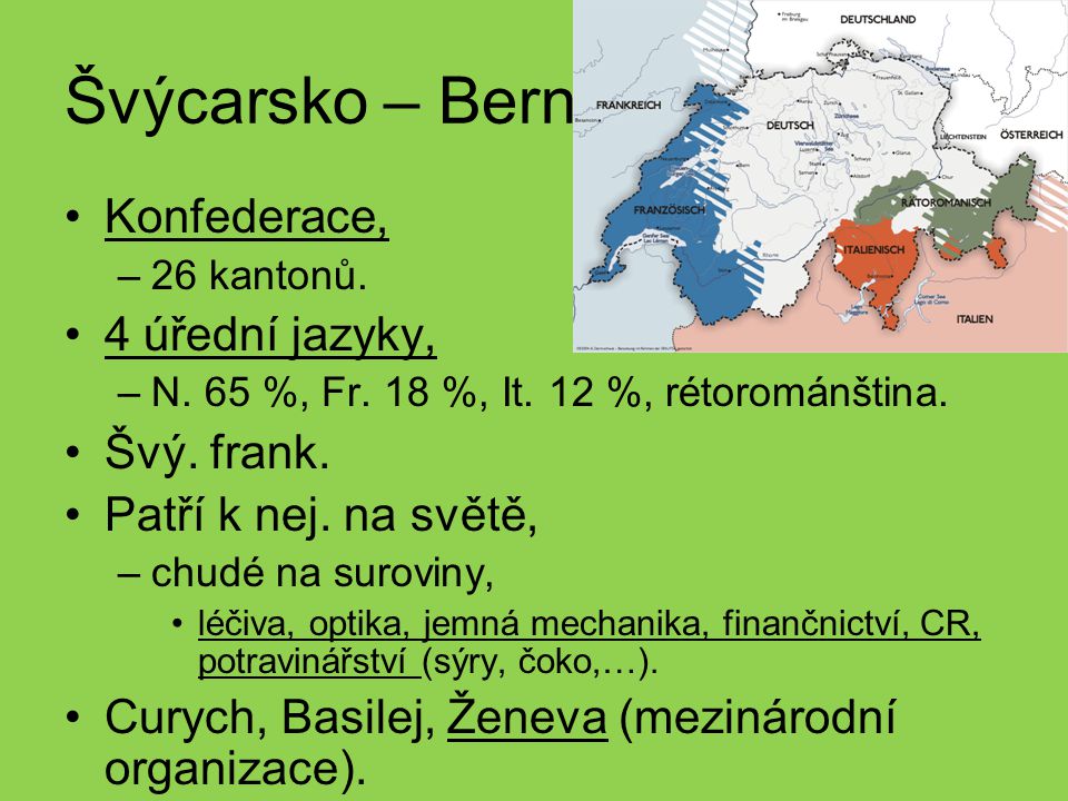 Švýcarsko – Bern Konfederace, 4 úřední jazyky, Švý. frank.