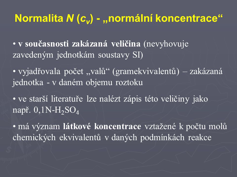 Normalita N (cv) - „normální koncentrace