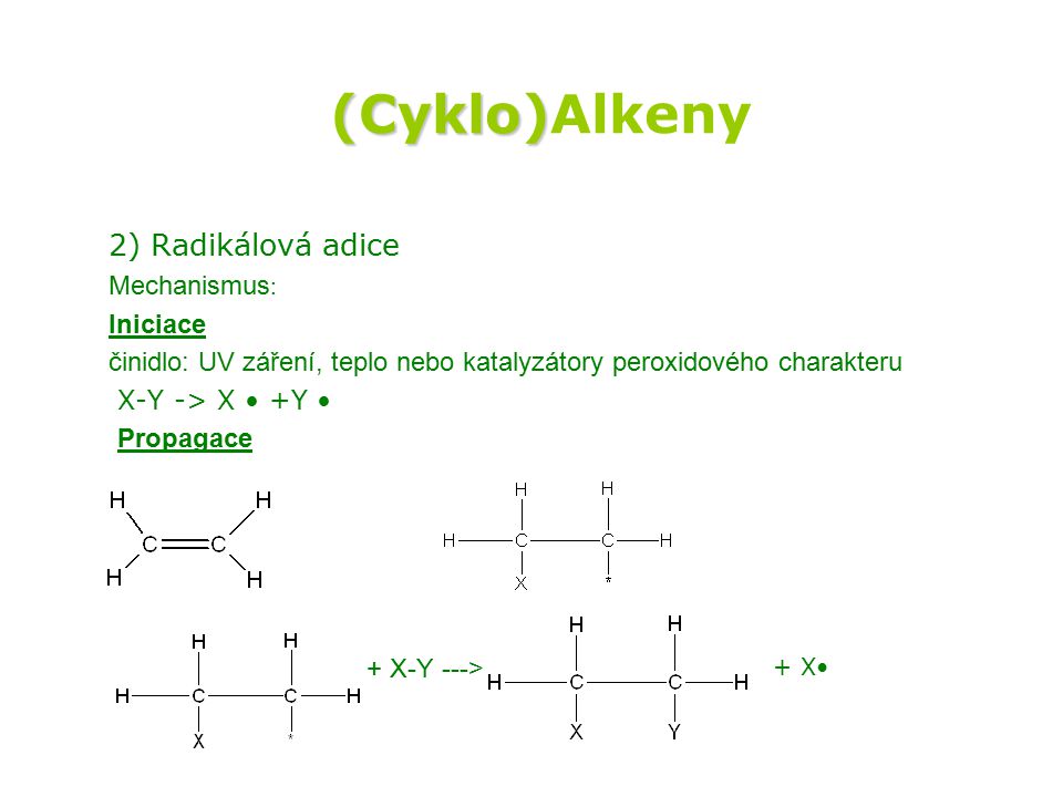 (Cyklo)Alkeny 2) Radikálová adice Mechanismus: Iniciace