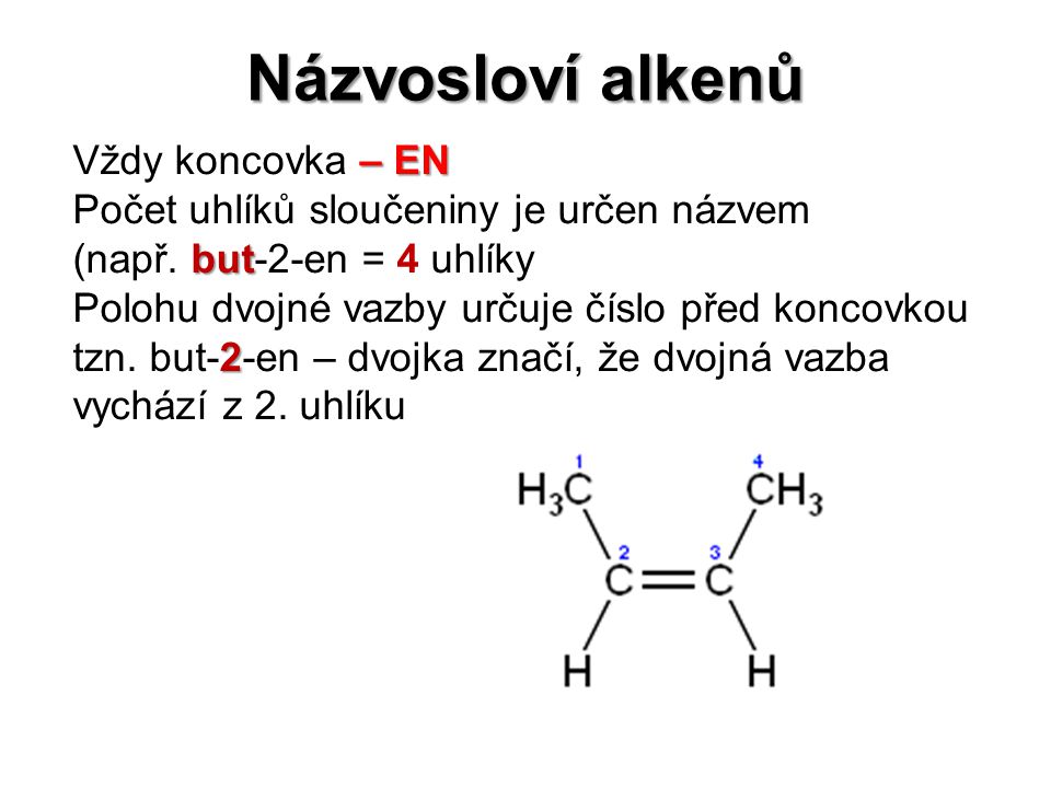 Názvosloví alkenů Vždy koncovka – EN