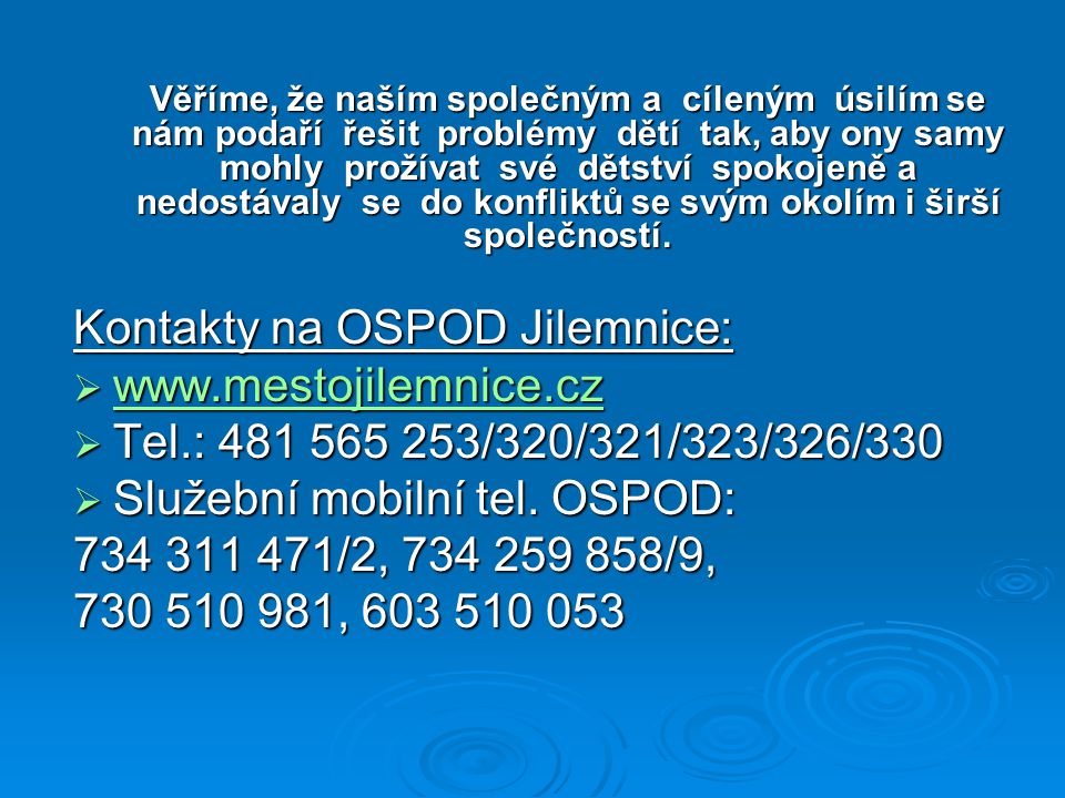 Kontakty na OSPOD Jilemnice: