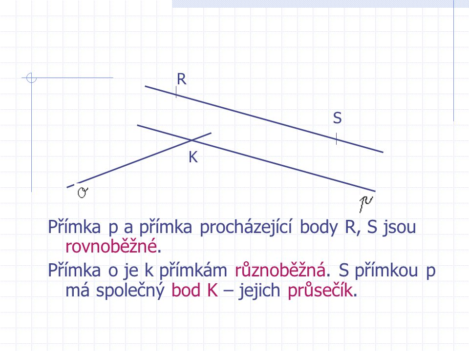 Přímka p a přímka procházející body R, S jsou rovnoběžné.