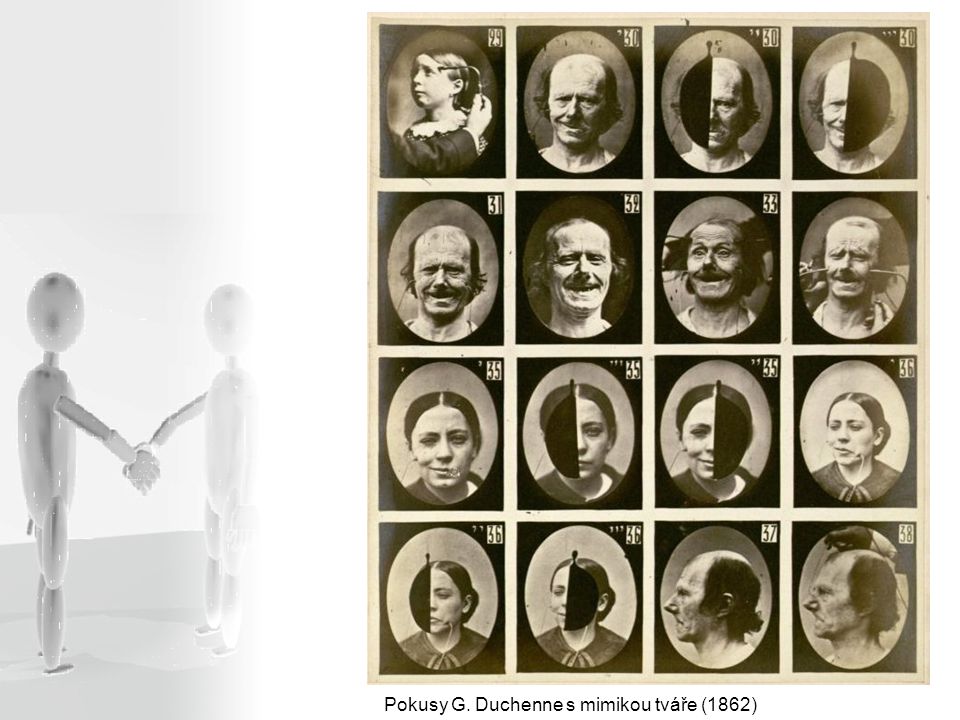 Pokusy G. Duchenne s mimikou tváře (1862)