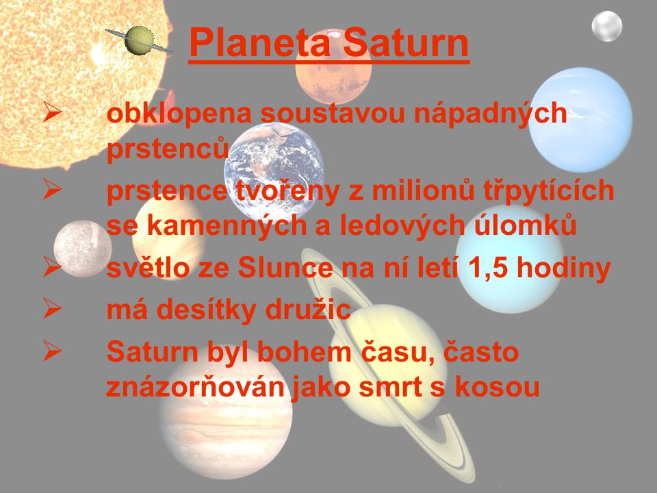 Planeta Saturn obklopena soustavou nápadných prstenců