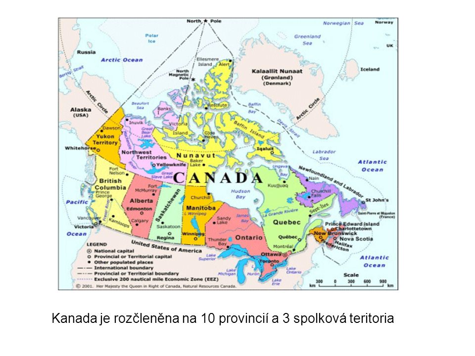 Kanada je rozčleněna na 10 provincií a 3 spolková teritoria