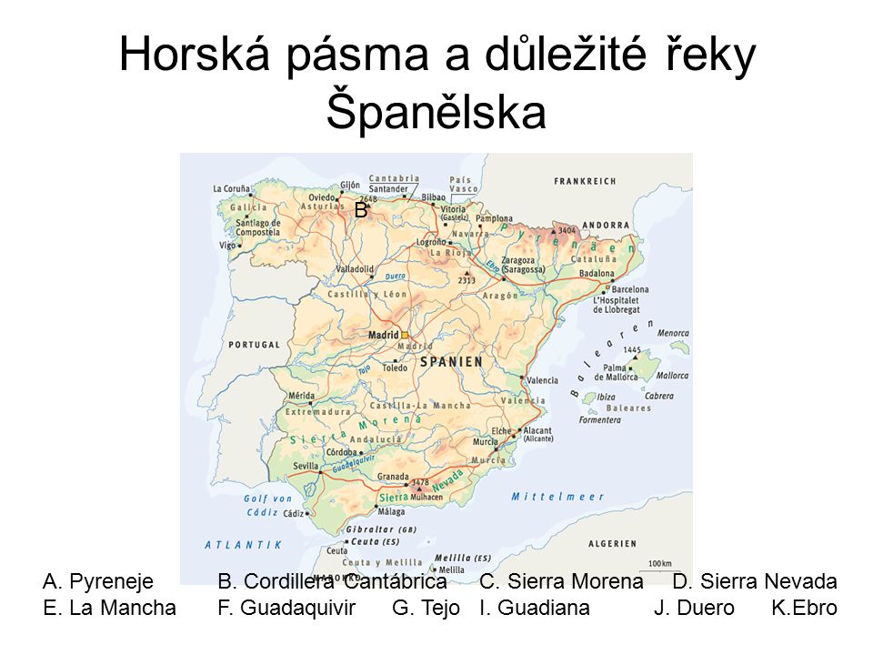 Horská pásma a důležité řeky Španělska