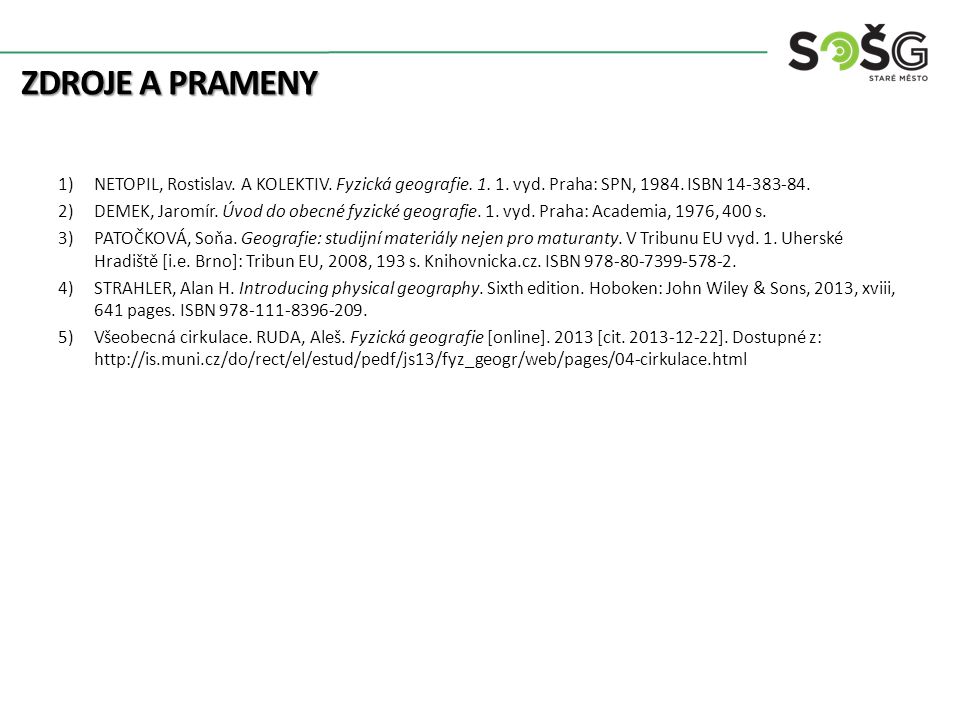 Zdroje a prameny NETOPIL, Rostislav. A KOLEKTIV. Fyzická geografie vyd. Praha: SPN, ISBN