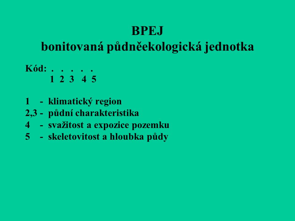 BPEJ bonitovaná půdněekologická jednotka