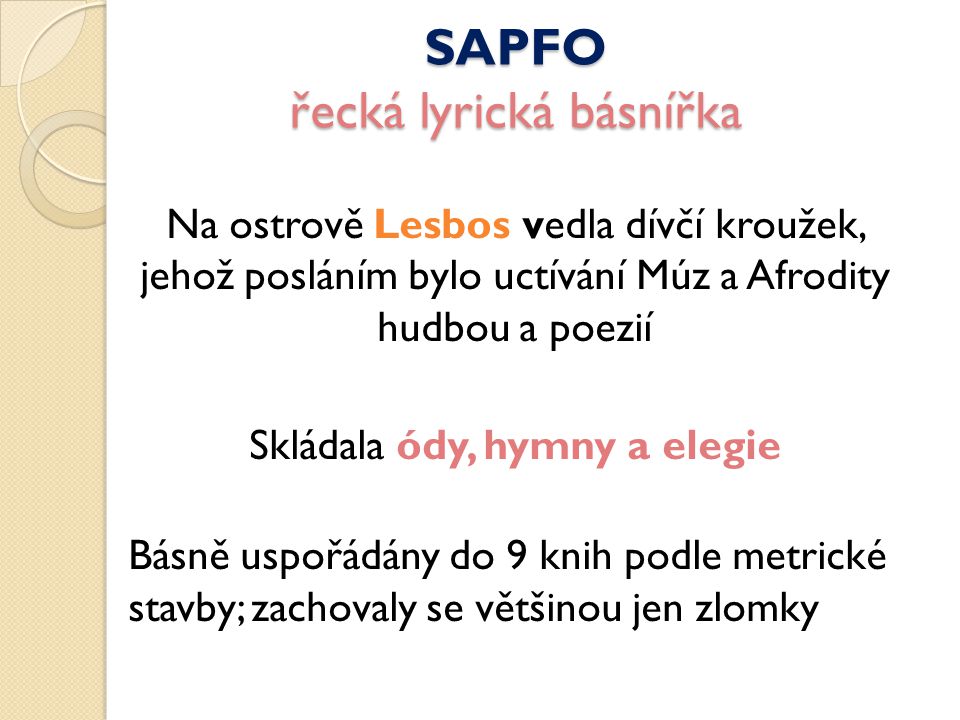 SAPFO řecká lyrická básnířka