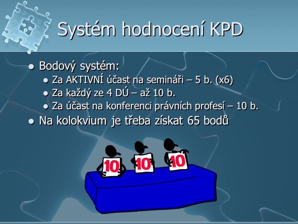 Systém hodnocení KPD Bodový systém: