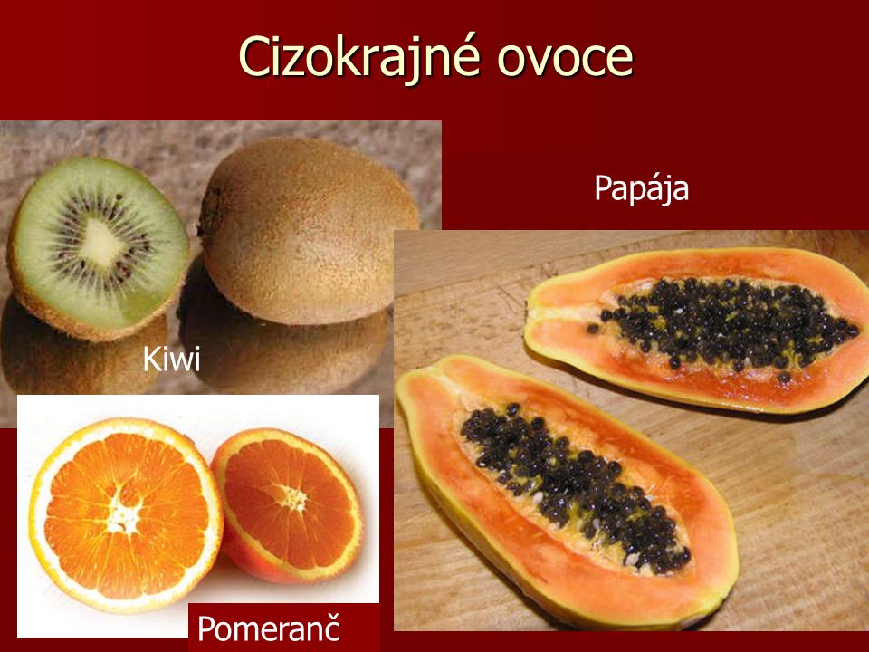 Cizokrajné ovoce Papája Kiwi Pomeranč
