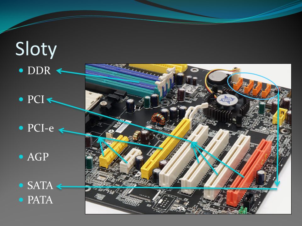 Sloty DDR PCI PCI-e AGP SATA PATA