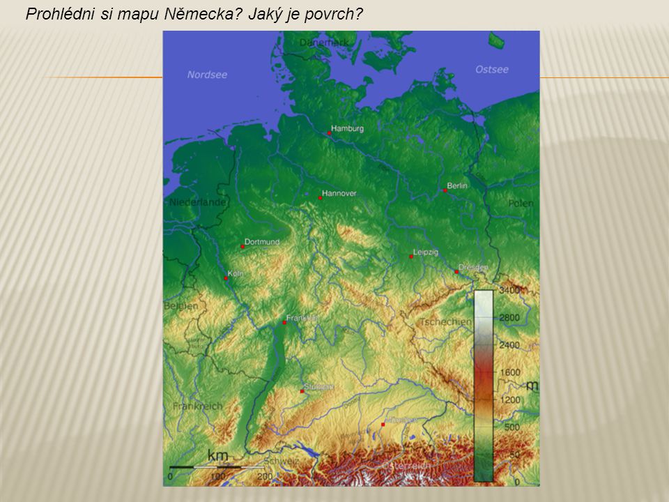 Prohlédni si mapu Německa Jaký je povrch