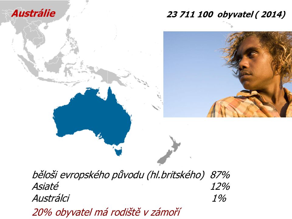běloši evropského původu (hl.britského) 87% Asiaté 12% Austrálci 1%