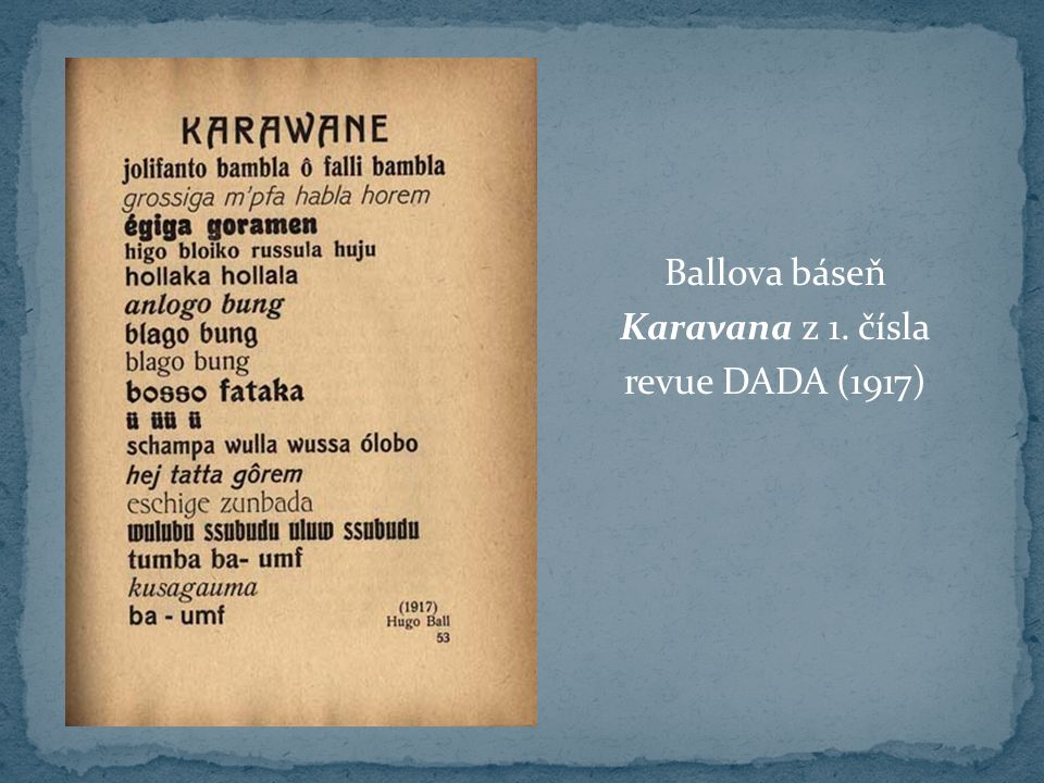 Ballova báseň Karavana z 1. čísla revue DADA (1917)