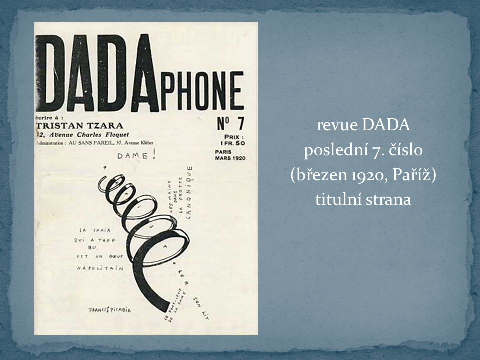 revue DADA poslední 7. číslo (březen 1920, Paříž) titulní strana