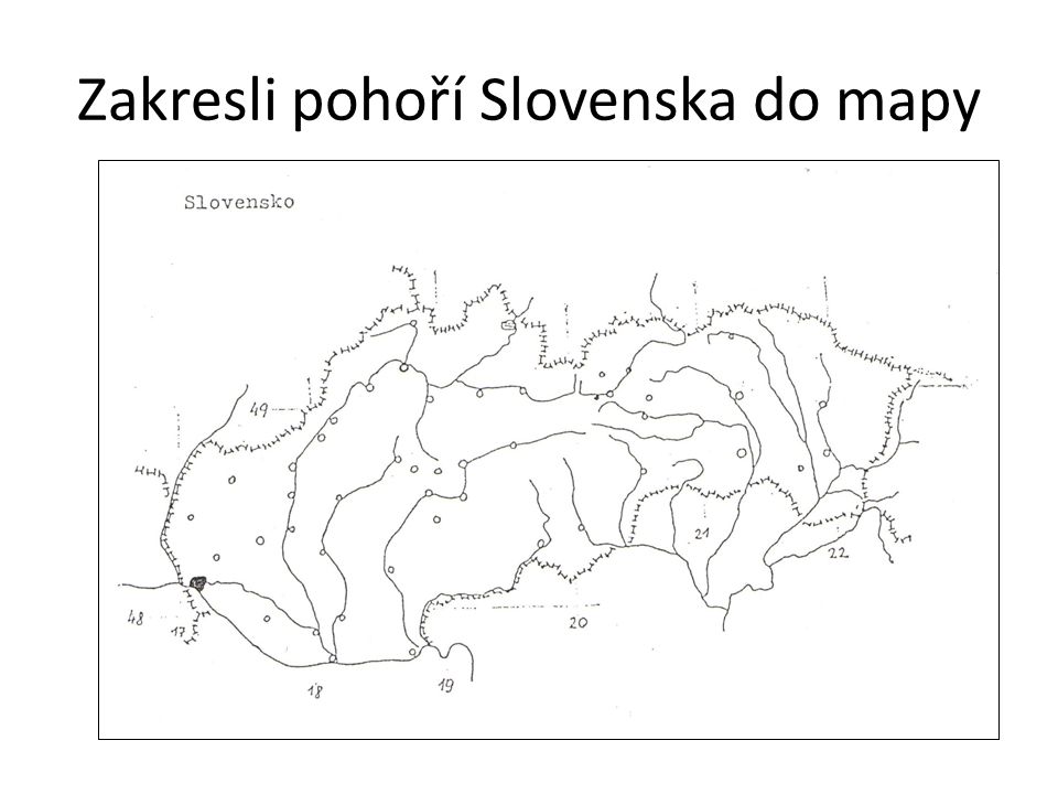 Zakresli pohoří Slovenska do mapy