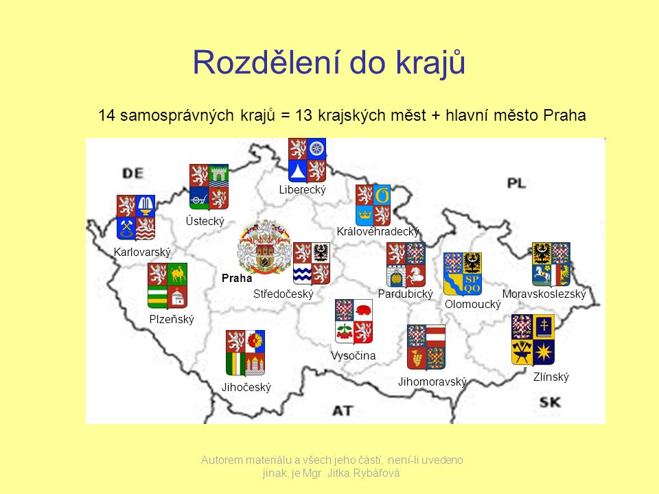 Rozdělení do krajů 14 samosprávných krajů = 13 krajských měst + hlavní město Praha. Liberecký. Ústecký.