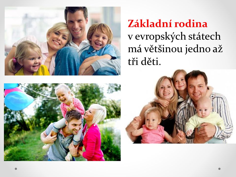 Základní rodina v evropských státech má většinou jedno až tři děti.