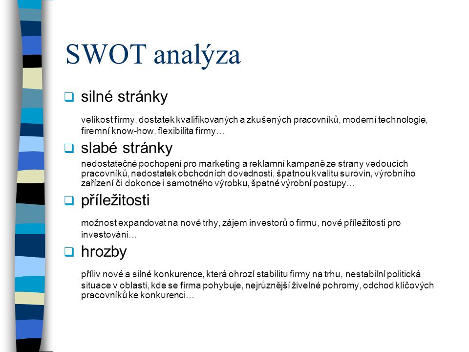 SWOT analýza silné stránky