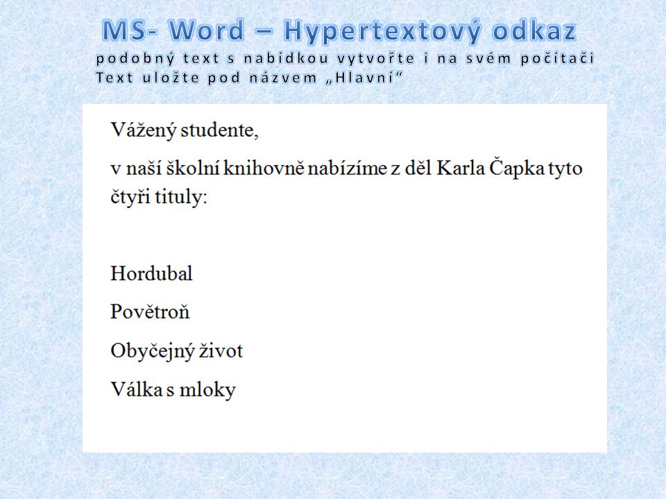 MS- Word – Hypertextový odkaz
