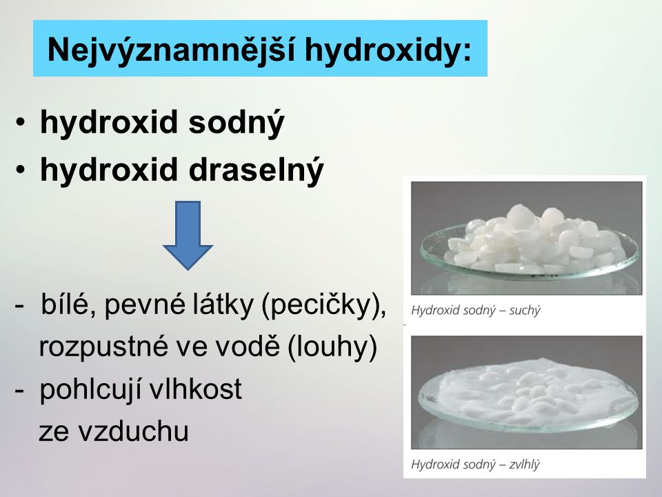 Nejvýznamnější hydroxidy: