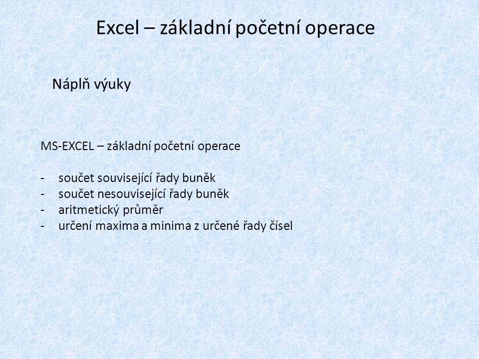 Excel – základní početní operace
