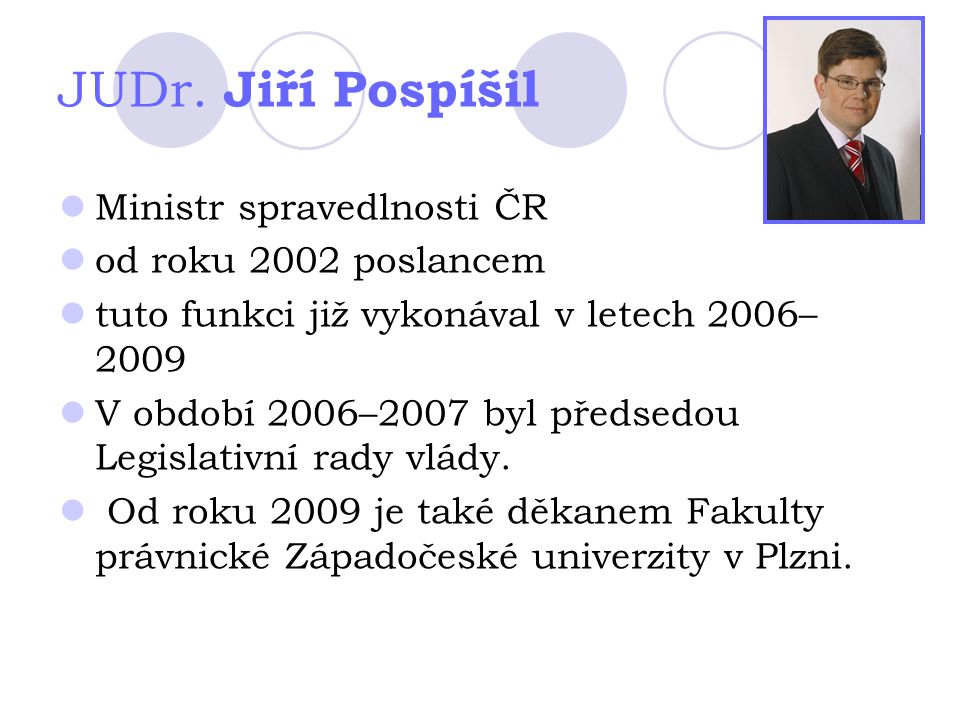 JUDr. Jiří Pospíšil Ministr spravedlnosti ČR od roku 2002 poslancem