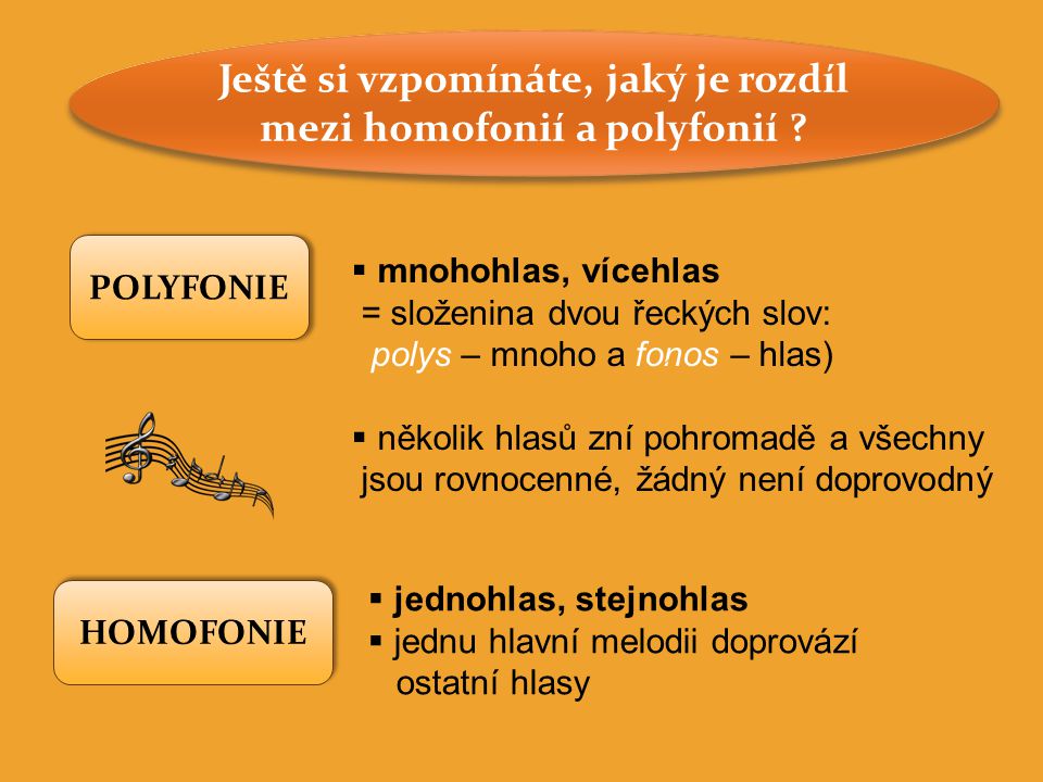 Ještě si vzpomínáte, jaký je rozdíl mezi homofonií a polyfonií