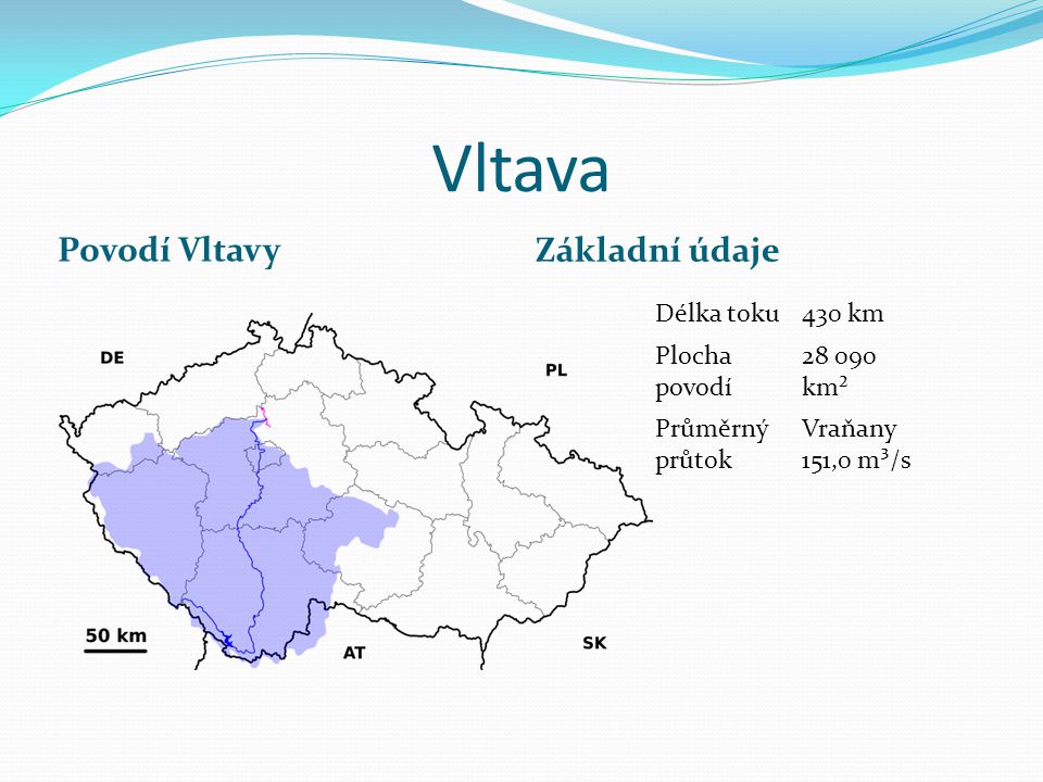 Vltava Povodí Vltavy Základní údaje Délka toku 430 km Plocha povodí