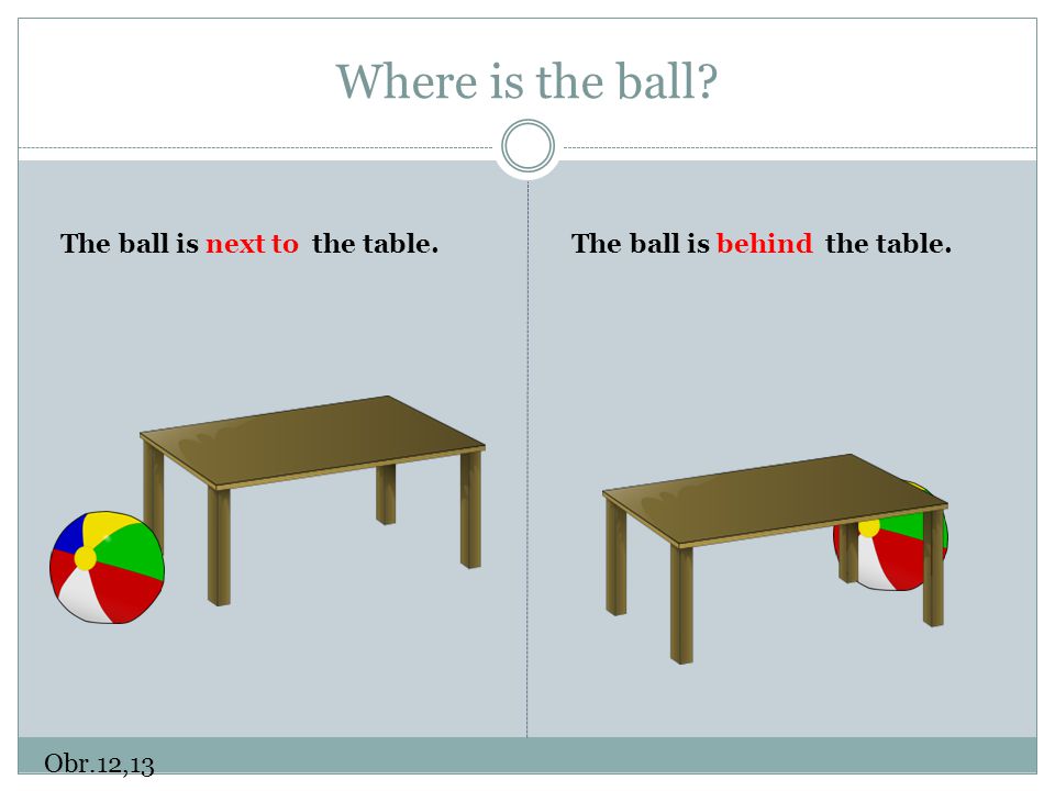 Where is the ball The ball is next to the table.