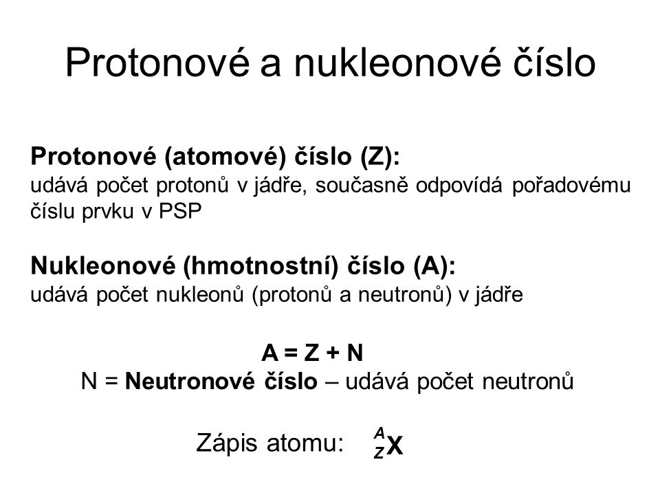 Protonové a nukleonové číslo