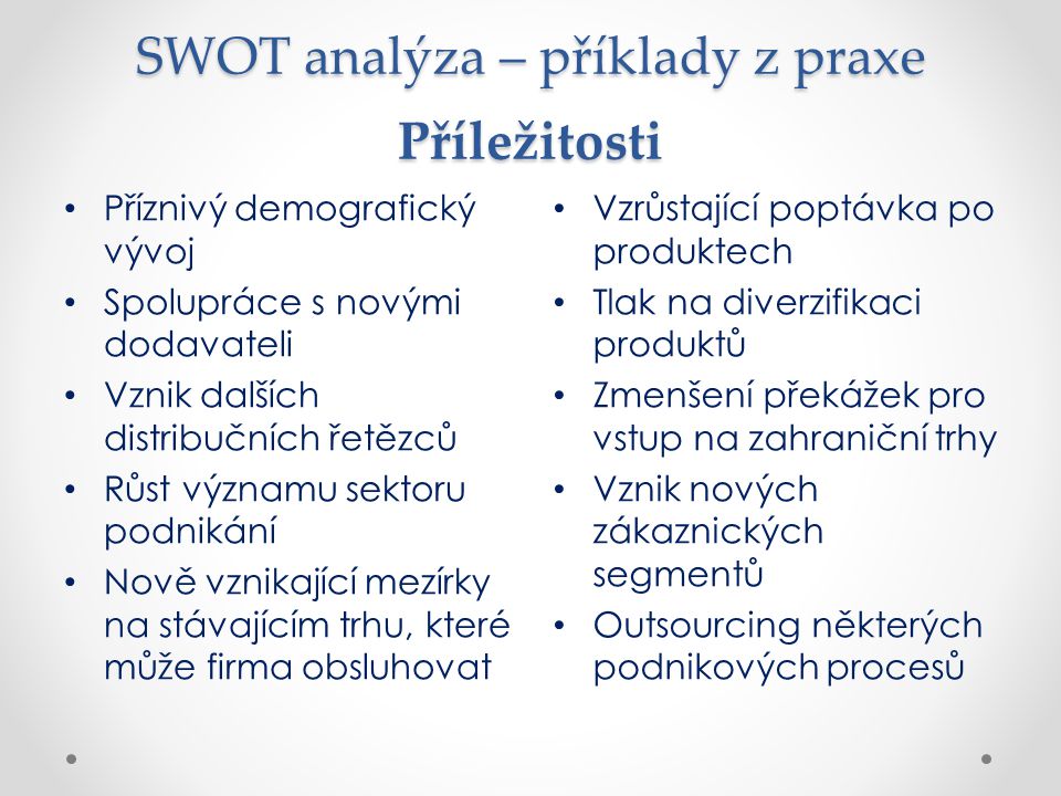 SWOT analýza – příklady z praxe Příležitosti